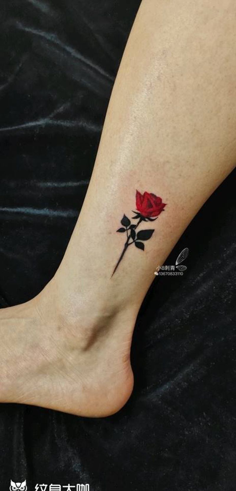 玫瑰纹身图片_腿部水彩纹身图案