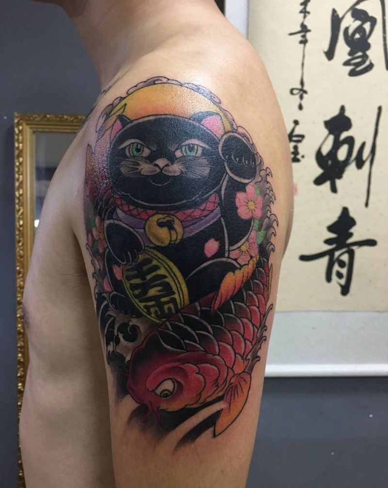 招财猫纹身图片