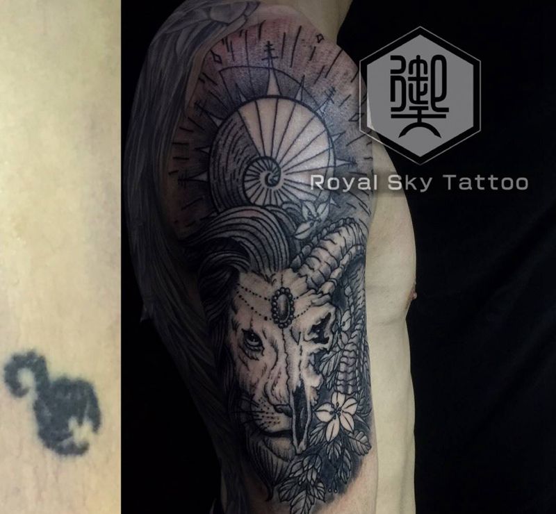 星座纹身图片_手臂点刺纹身图案