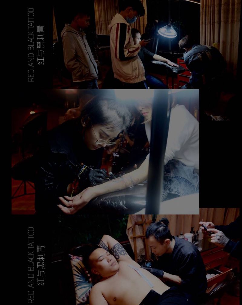深藏不露的红与黑刺青纹身图片