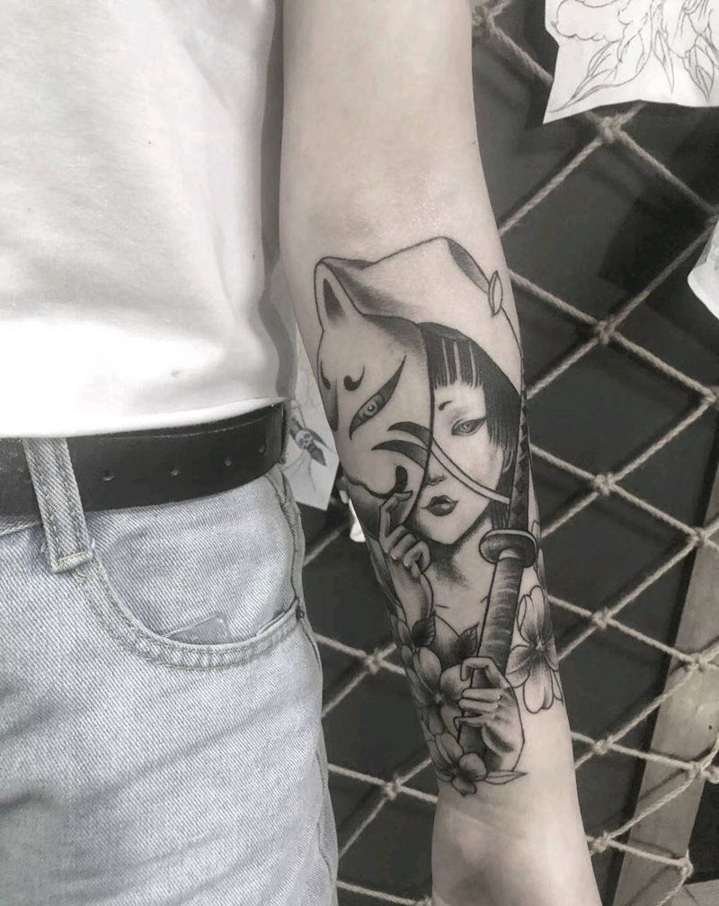 艺妓纹身图片_手臂点刺纹身图案