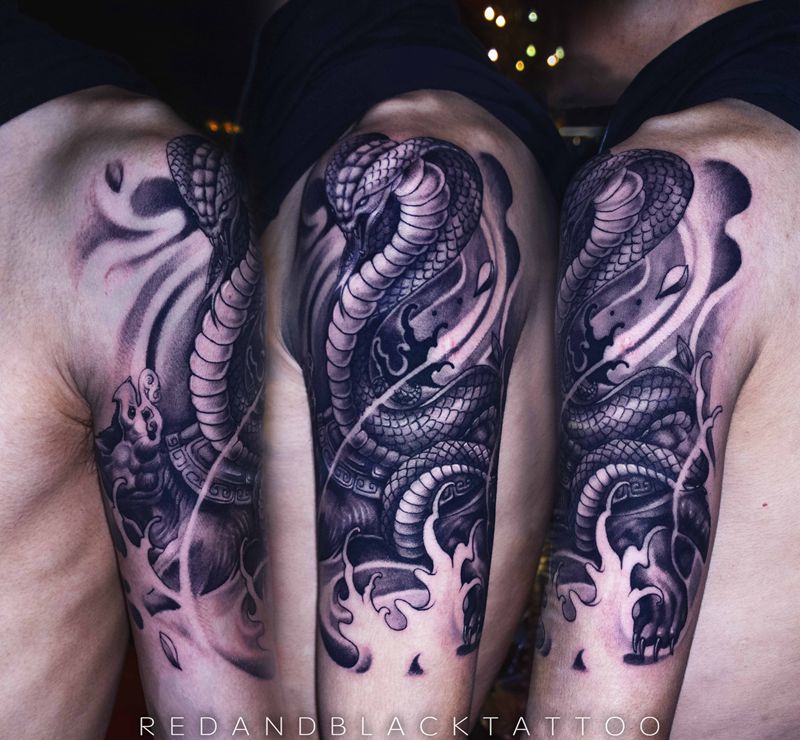 蛇纹身图片_手臂手部老传统新传统纹身图案