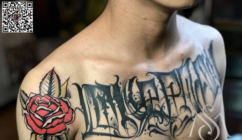 今日小玫瑰//胸口遮蓋恢復纹身图片