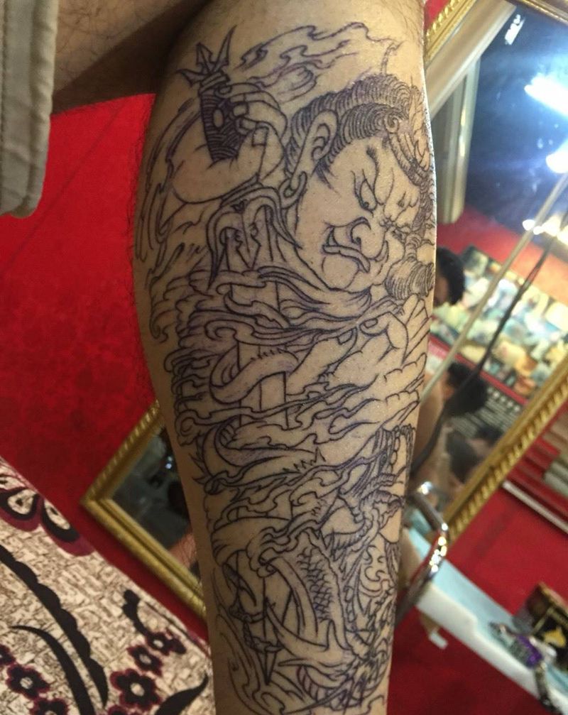 纹忆刺青，不动冥王线条待上色纹身图片