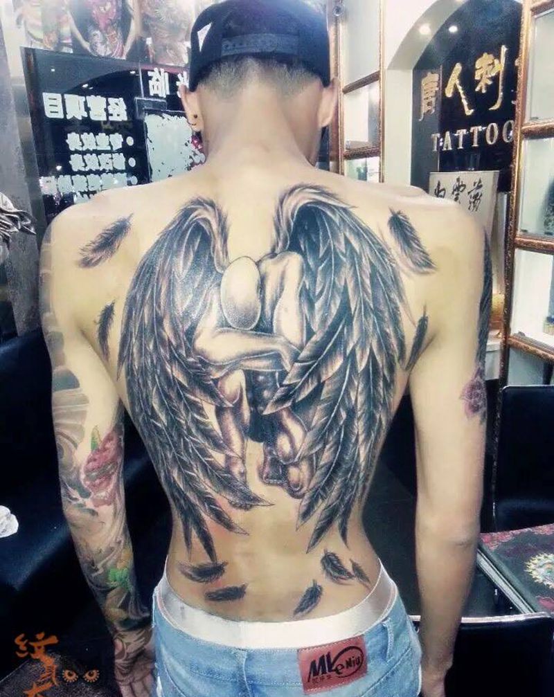 满背天使纹身图片