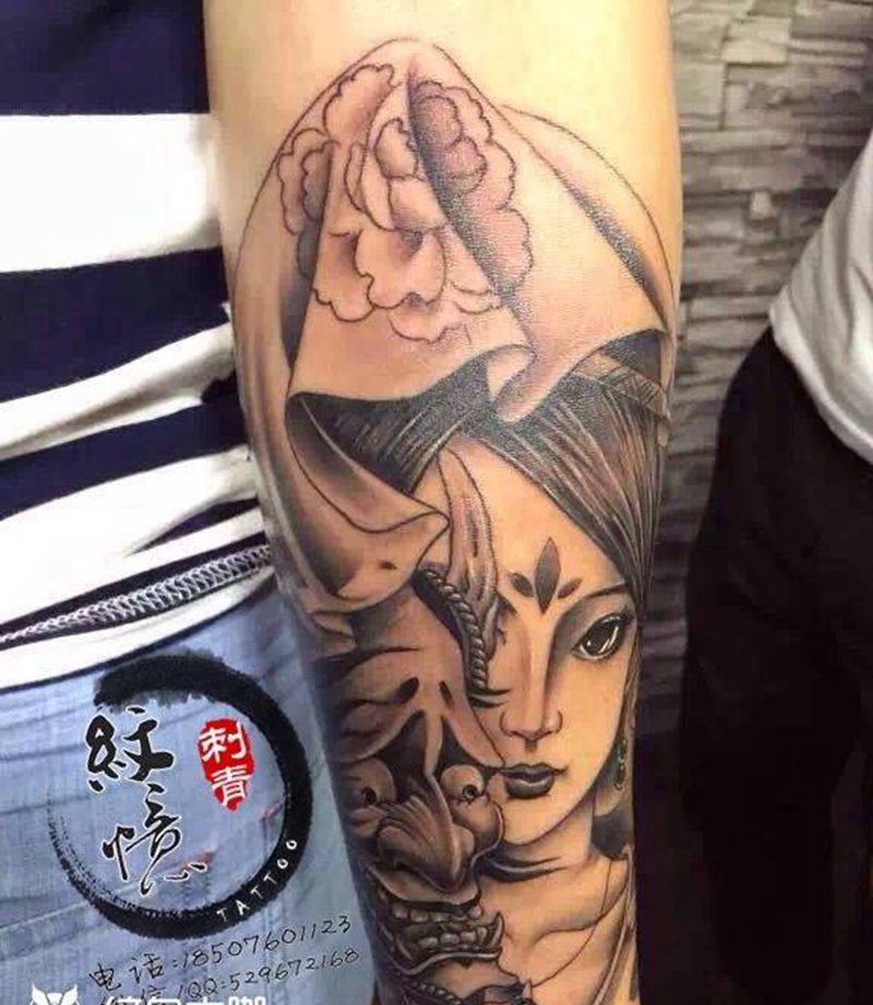 纹忆刺青   般若艺妓纹身图片