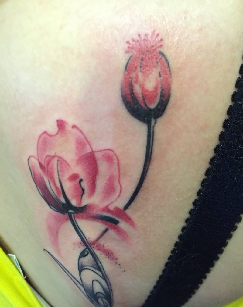 纹忆刺青出品，罂粟花纹身图片