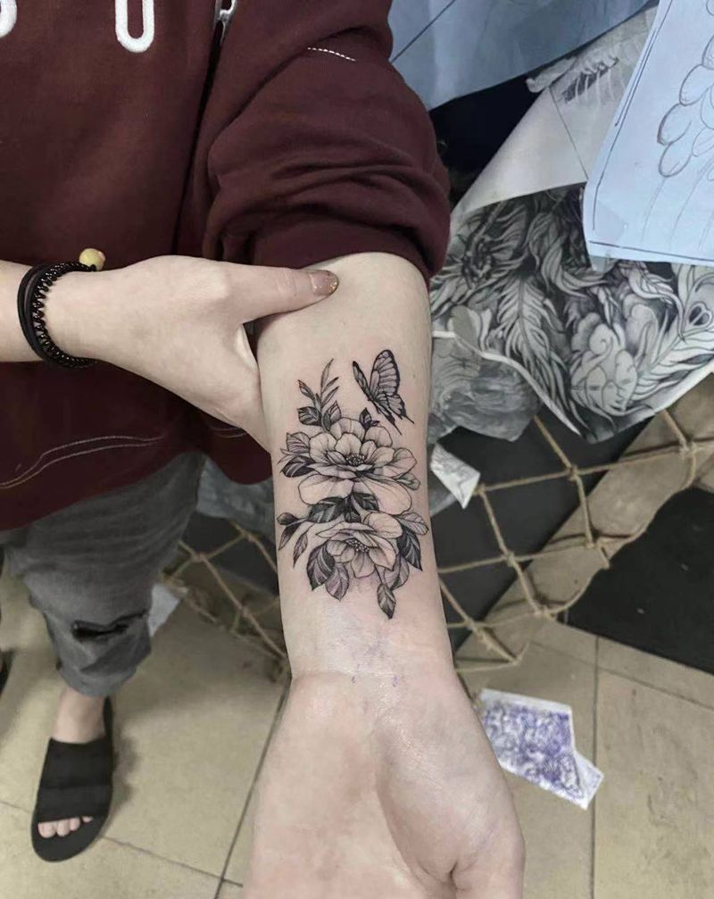 素花遮盖.纹身图片_手臂点刺花纹身图案