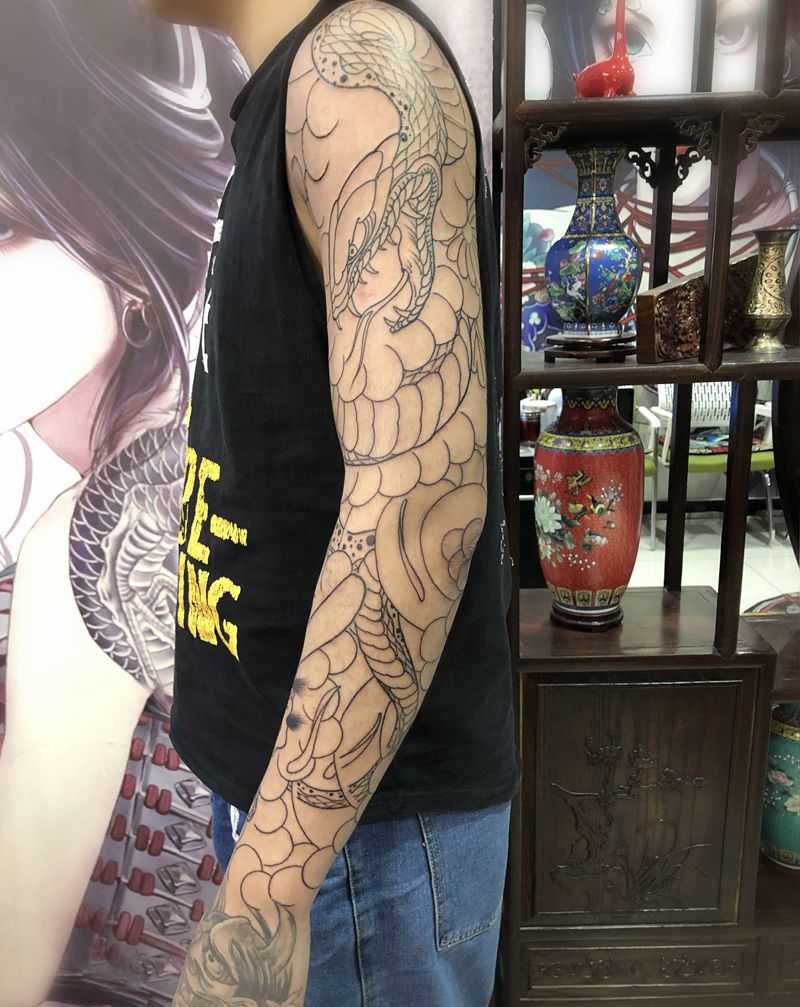 原创老传统花臂，纹身图片_手臂老传统纹身图案