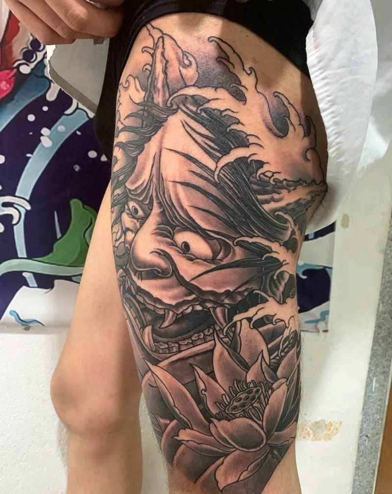 大腿班诺纹身图片_腿部新传统纹身图案