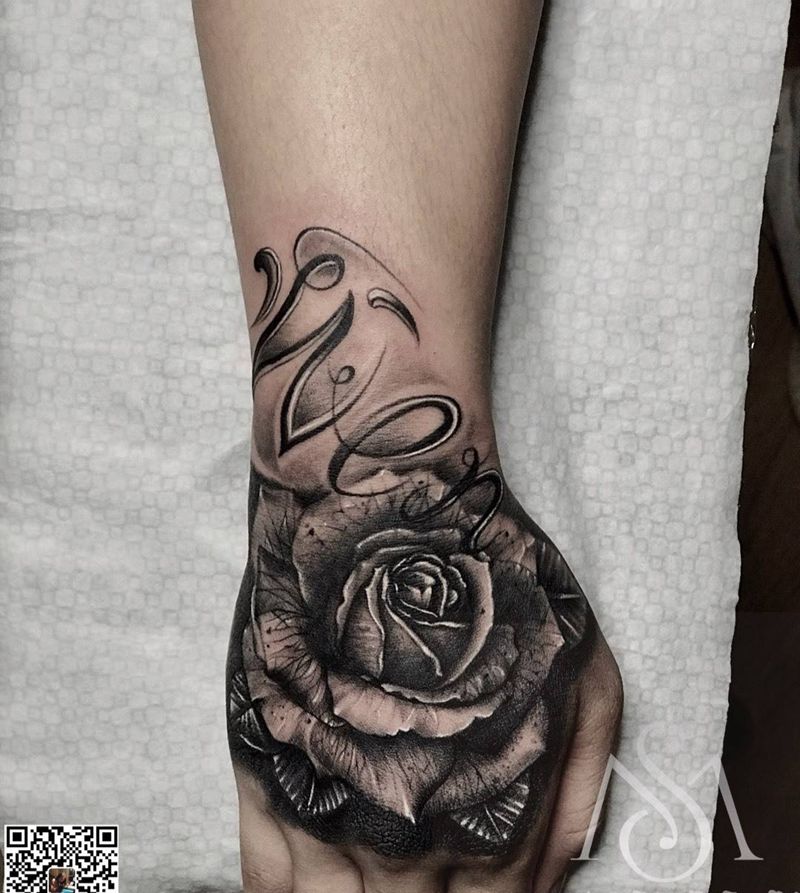 手背 玫瑰纹身图片
