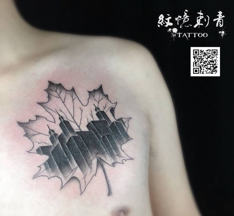 枫叶遮盖旧图纹身图片