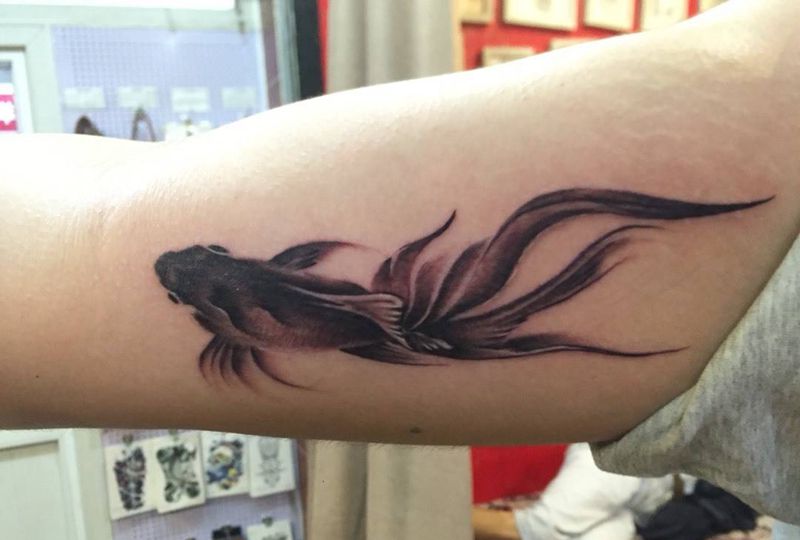 纹忆刺青出品，金鱼纹身图片