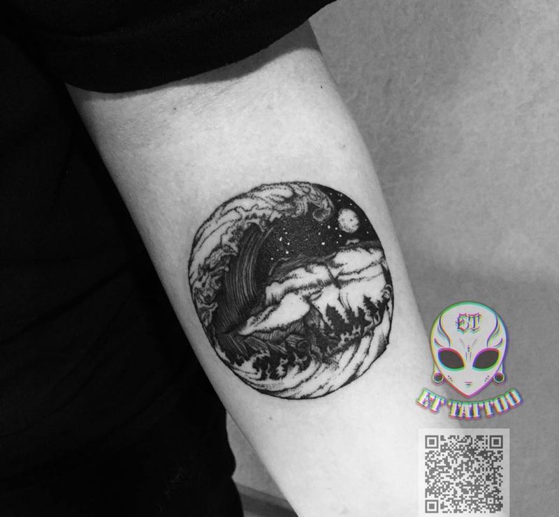 日式圆形世界纹身图片