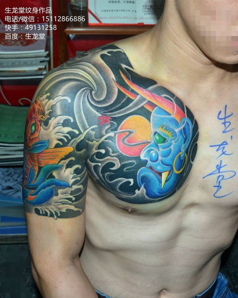 半甲纹身纹身图片_胸部臀部新传统纹身图案