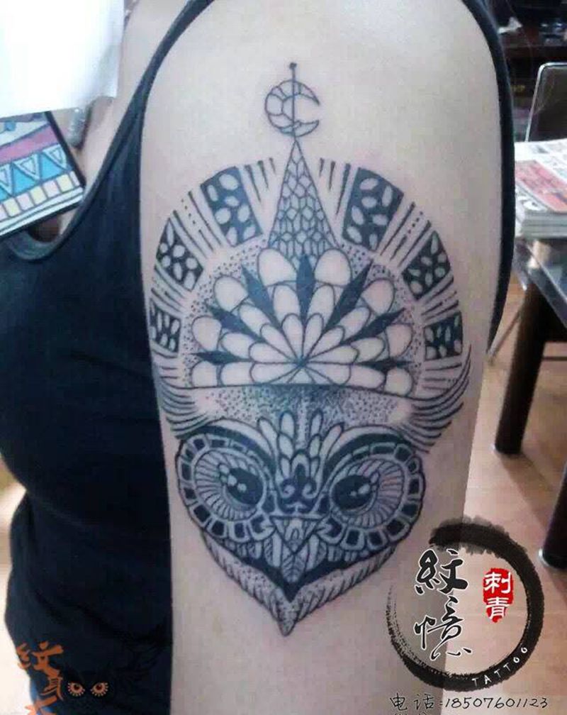抽象猫头鹰纹身图片