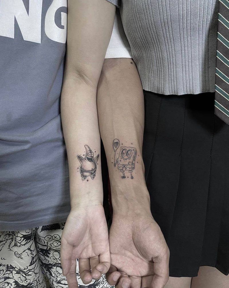 海绵宝宝与派大星纹身图片_手部几何纹身图案