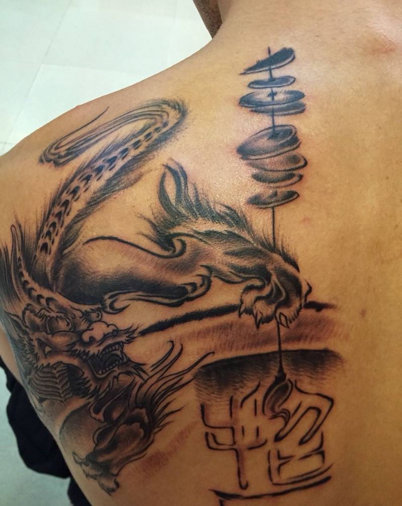 纹忆刺青出品，水墨貔貅纹身图片