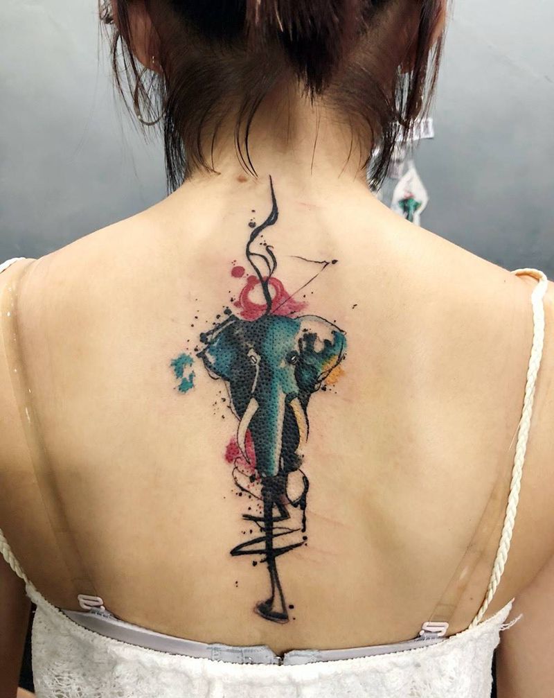 水彩象纹身图片