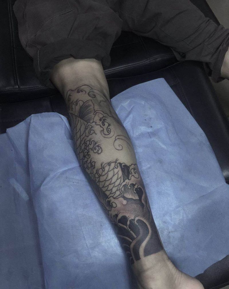 小腿鱼.纹身图片_腿部新传统纹身图案