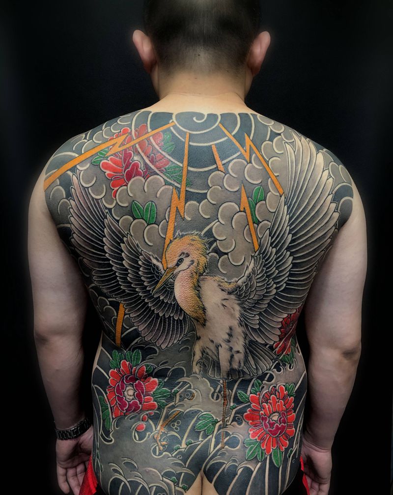 日式老传统大后背纹身图片_背部老传统纹身图案