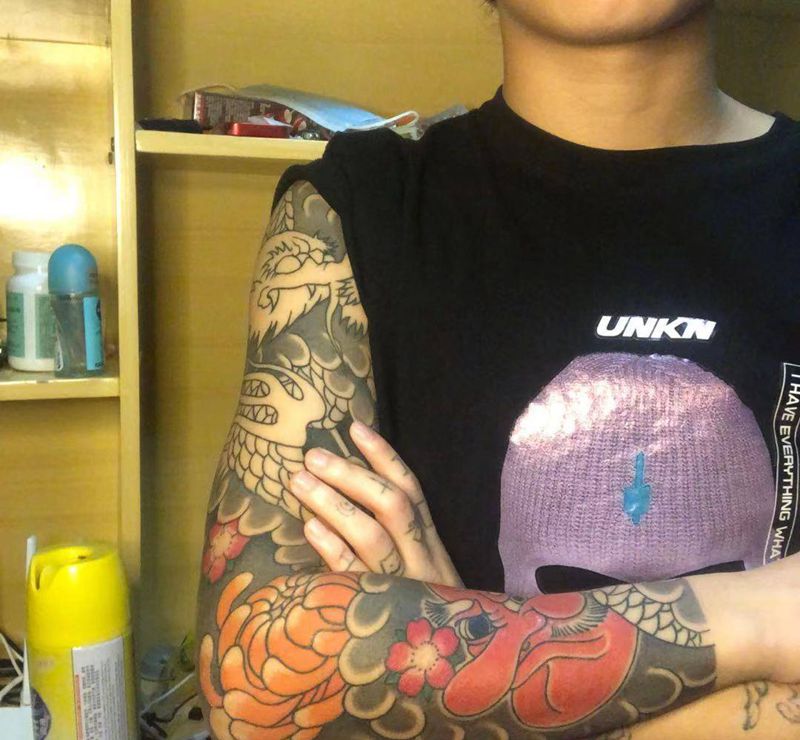 花臂龙.天狗.纹身图片_手臂手部老传统龙纹身图案