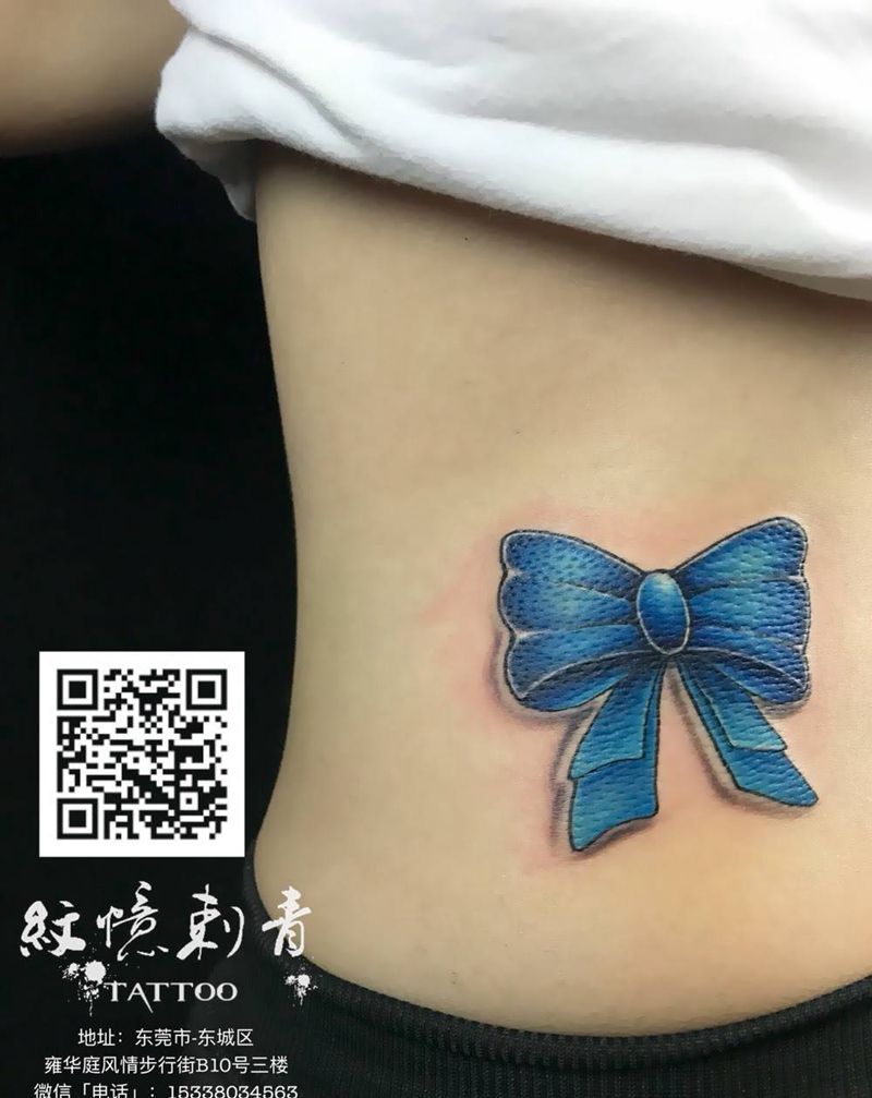蝴蝶结遮盖旧图纹身图片