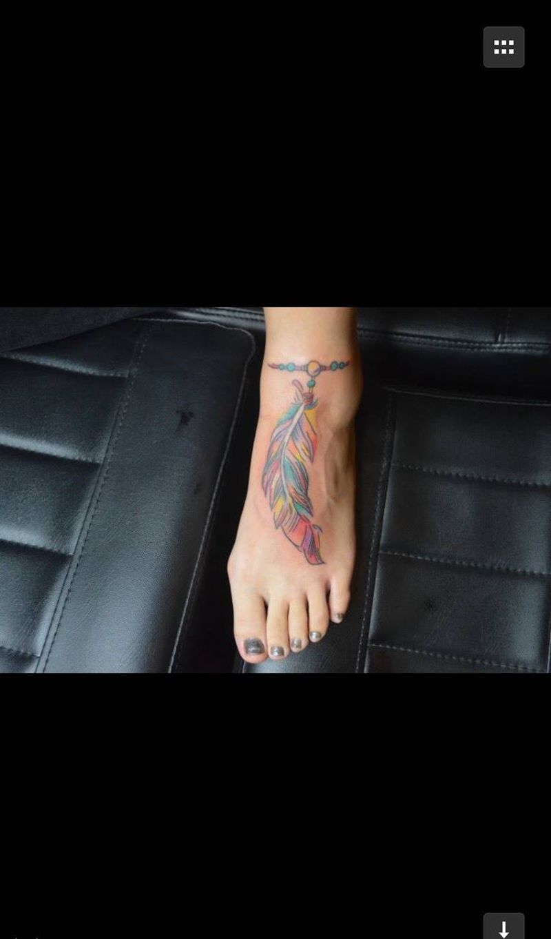 羽毛纹身图片_成品脚部欧美静物纹身图案