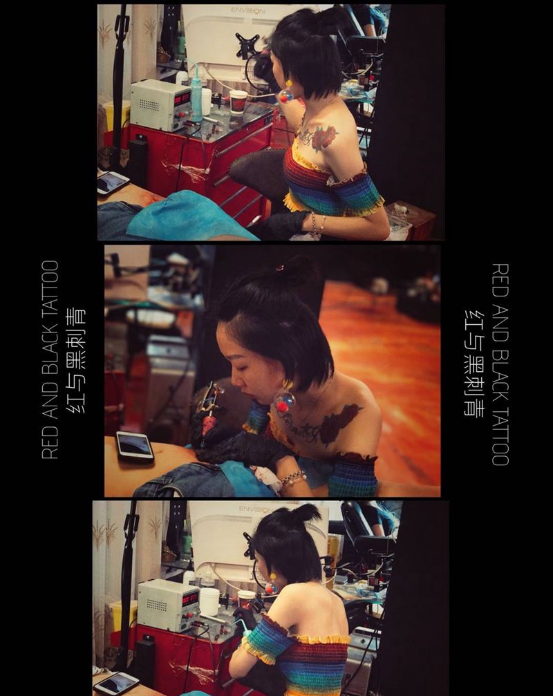 红黑驻店纹身师纹身图片
