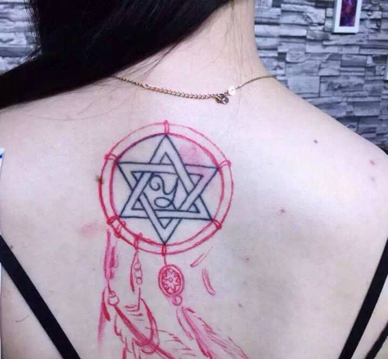 六芒星改捕梦网纹身图片