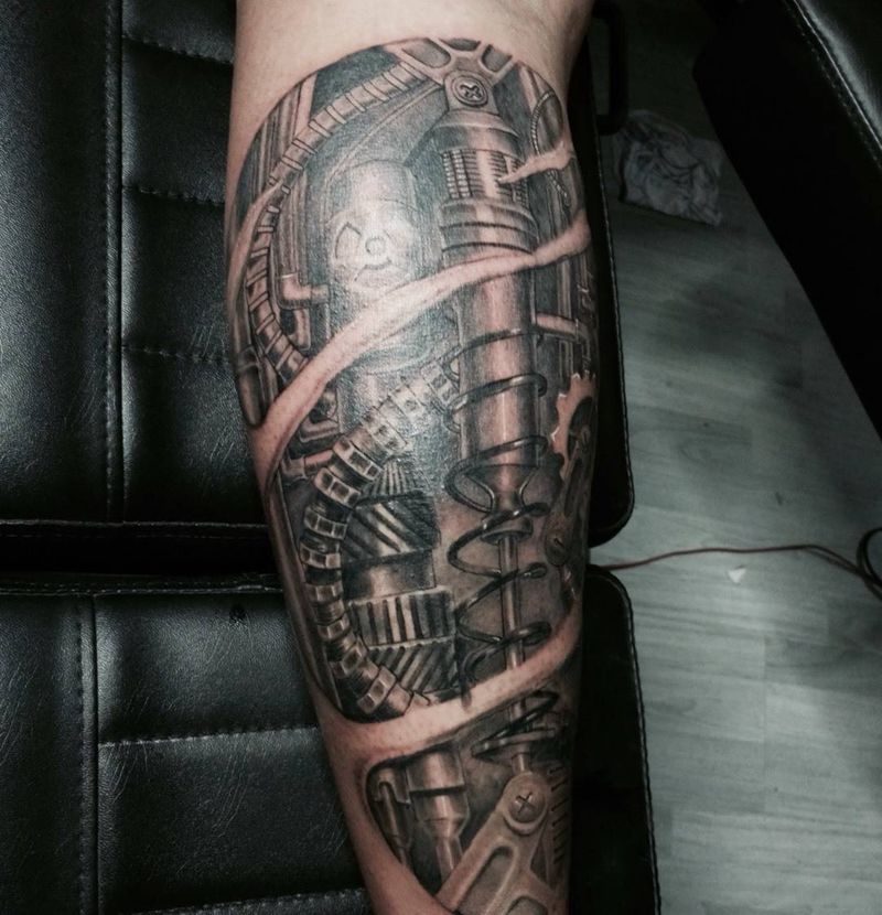 机械腿纹身图片