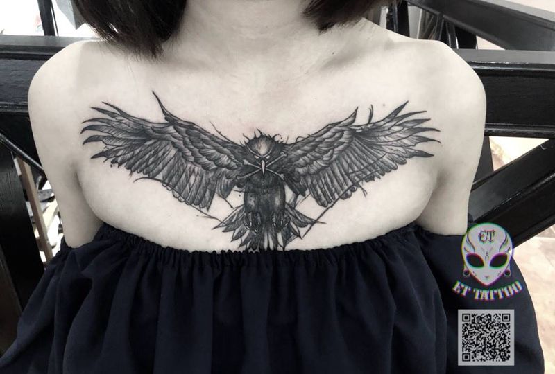 暗黑素描鹰纹身图片