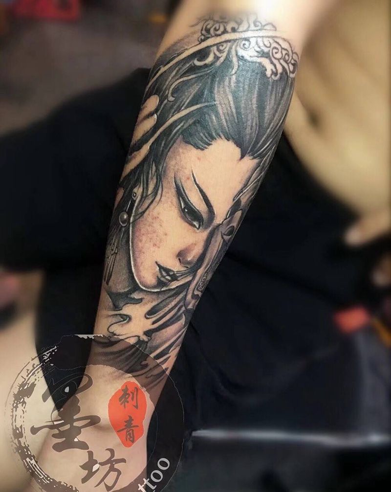 艺妓纹身图片_成品手臂人物纹身图案