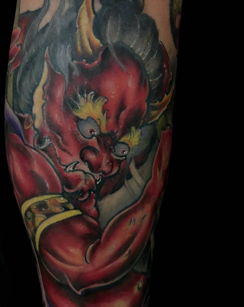 传统重彩雷神纹身图片