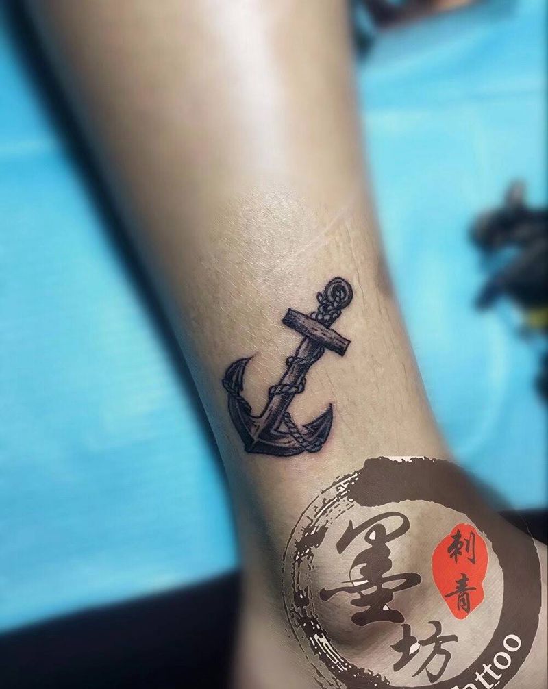 船锚纹身图片_成品脚部清新原创纹身图案