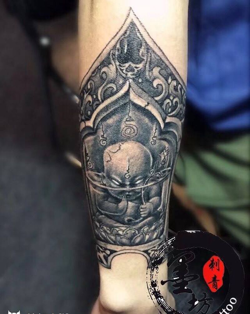 鬼曼童纹身图片_成品手臂传统鬼神纹身图案