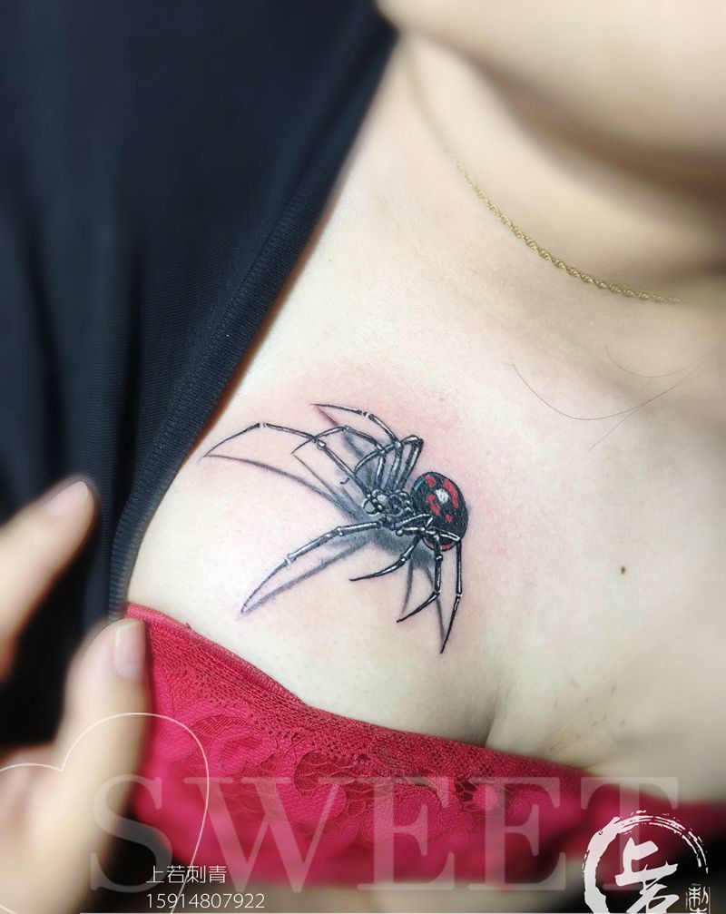 蜘蛛,遮盖纹身图片_脚部欧美写实纹身图案