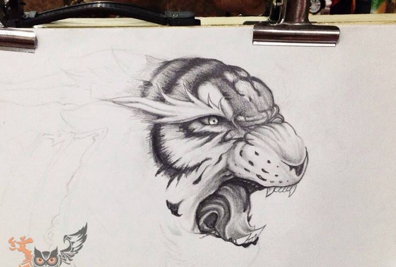 临摹：虎将纹身图片