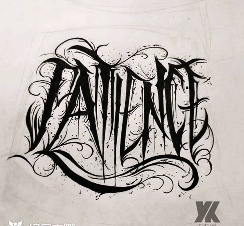 原创花体patience纹身图片