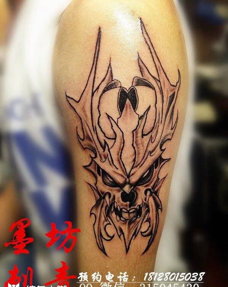 骷髅纹身图片_成品手臂鬼神纹身图案