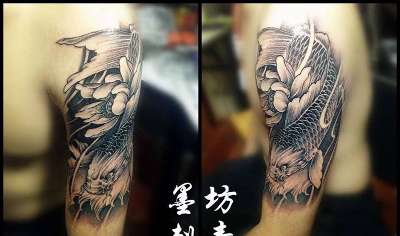 鲤鱼纹身图片_成品手臂动物纹身图案