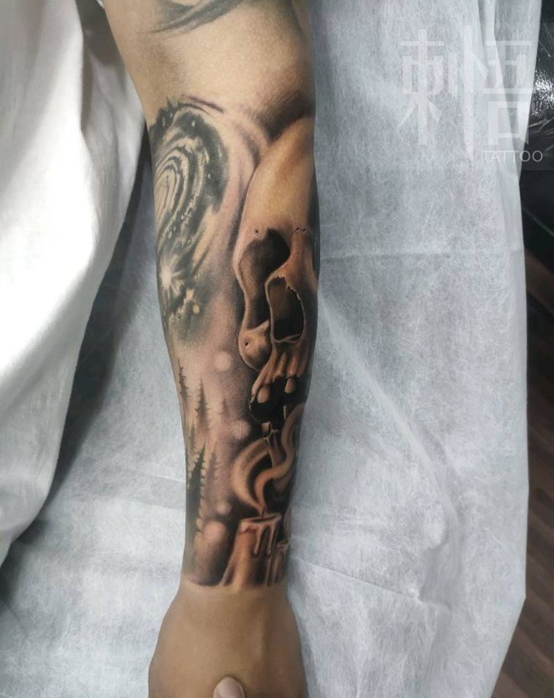 写实骷髅纹身图片_手臂欧美写实纹身图案