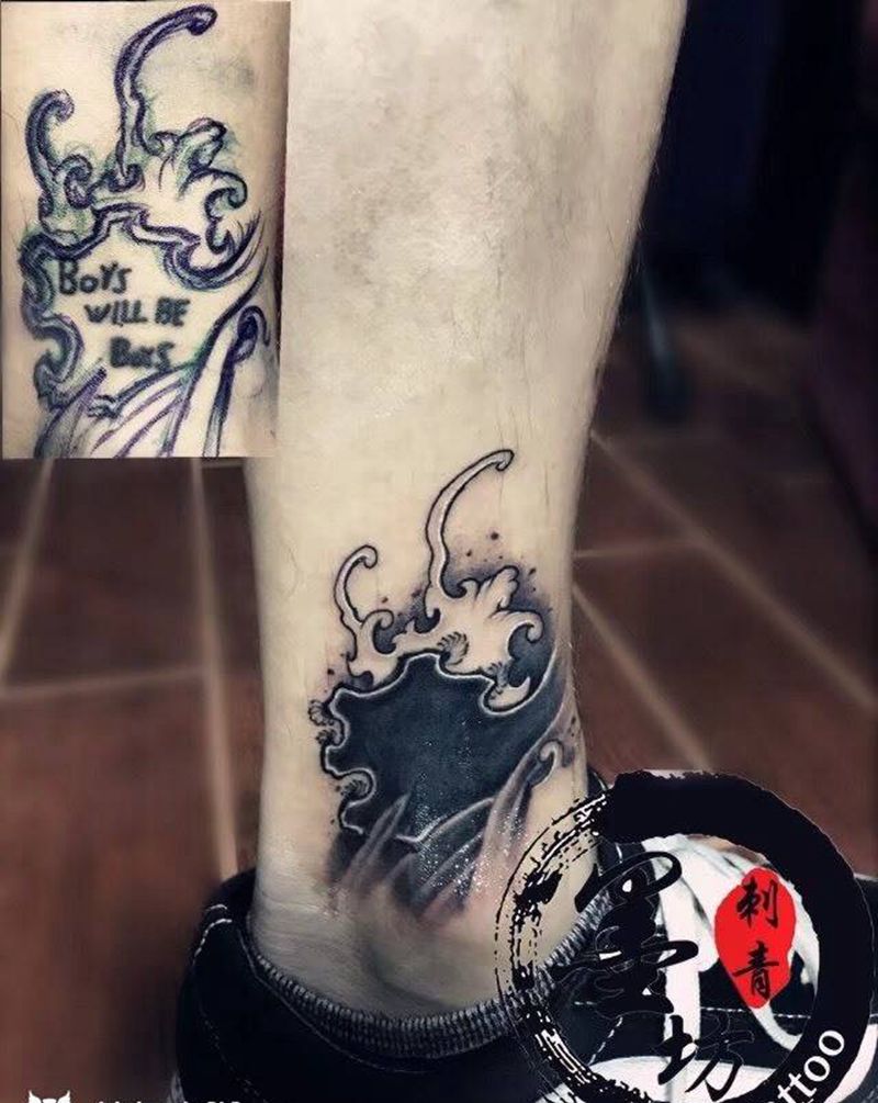 水浪纹身图片_成品脚部传统原创纹身图案