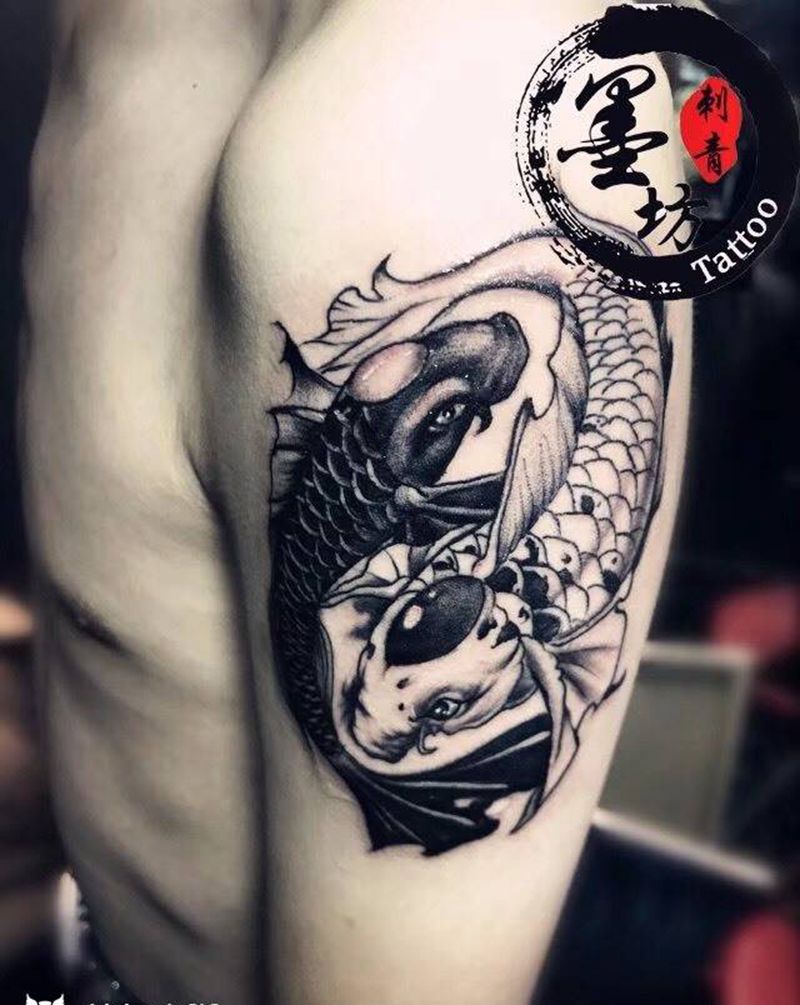 鲤鱼纹身图片_成品手臂传统动物原创纹身图案