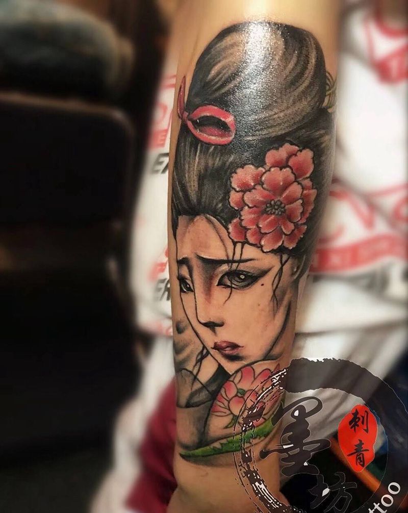 艺妓纹身图片_成品手臂人物纹身图案