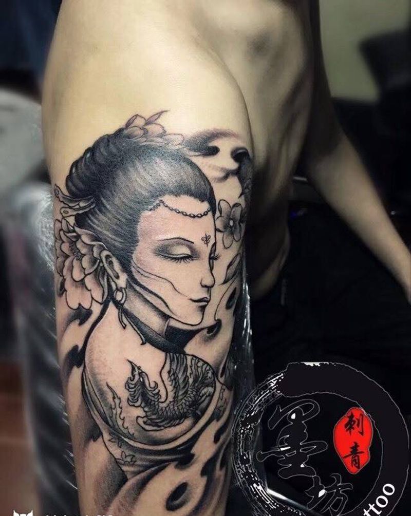 艺妓纹身图片_成品手臂传统人物纹身图案