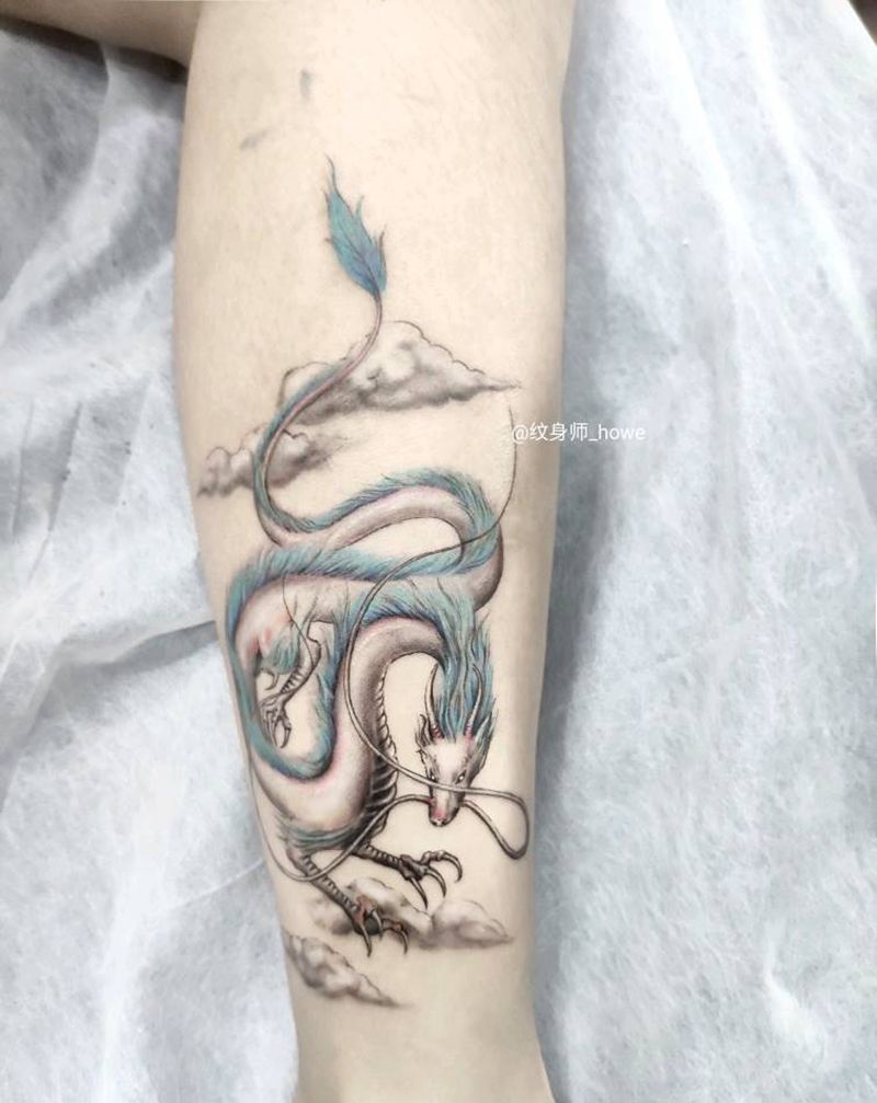 小白龙纹身图片_腿部欧美写实纹身图案