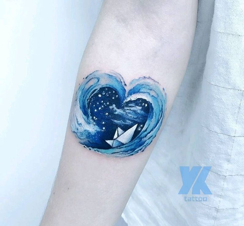 海洋星空纹身图片_水彩海洋纹身图案