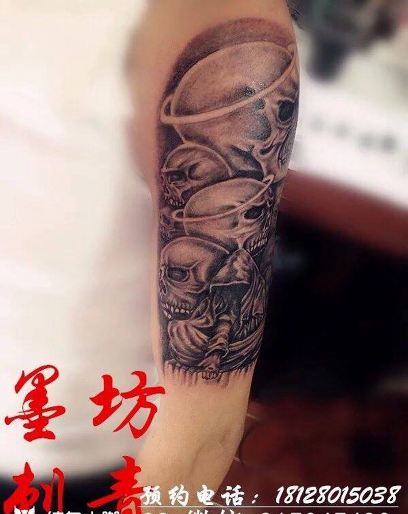 死神与骷髅头纹身图片