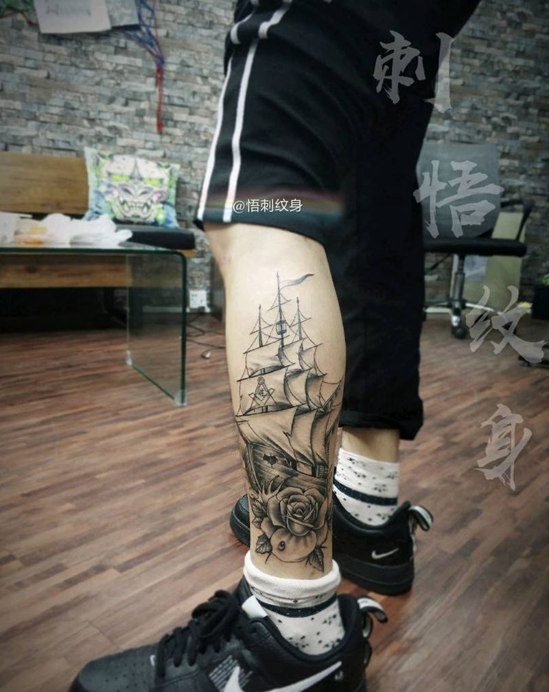 帆船纹身图片